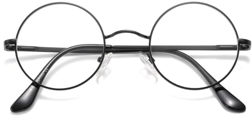 Jiaanle Gafas redondas sin graduación - Montura metálica retro para hombre y mujer