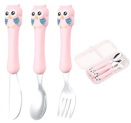 ZenyTra Kinderbesteck Set 3-teilig Aus Edelstahl Mit Aufbewahrungsbox | Messer, Gabel, Löffel | Sicher Und Lernfördernd Für Babys Ab 1 Jahr | Baby-led Weaning & Kindergarten (Rosa)