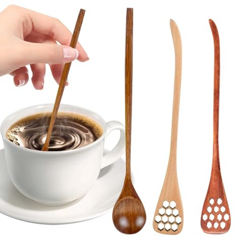 Fyrdyn Palos para Miel De Madera, 3 Piezas Cuchara de Miel de Madera para Remover, Utensilio Multiusos para Remover Café, Recoger y Servir, Regalo Bodas Picnics Favor Fiestas