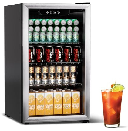 DOGHLY 3.1 Cu.ft Beverage Refrigerator Cooler, 110 Can Mini Fridge with Glass Door, Digital Temperature Display for Soda, Beer or Wine For Office Bar with Adjustable Removable Shelves