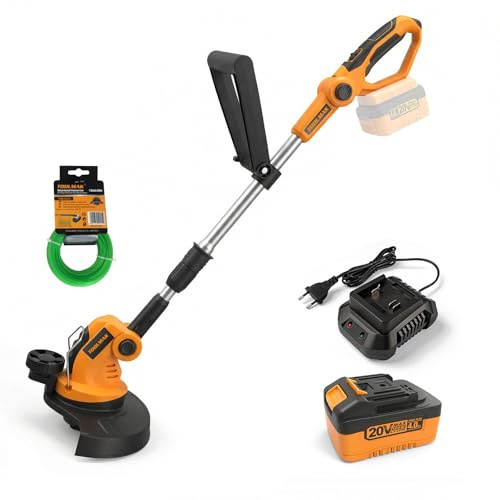 TOOLMAK Decespugliatore a Batteria 20V 4,0 Ah, Taglio 26cm per Prato