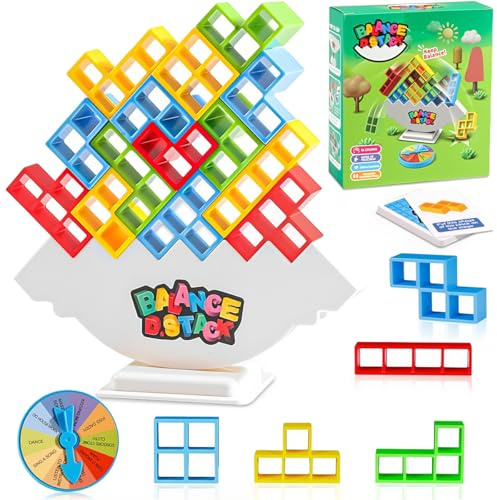 Juego de apilar de 64 piezas para adultos y niños, juegos de torre Tetra Board para viajes familiares y fiestas, juguete de equilibrio para 2 jugadores, juguetes de equipo, bloques de construcción.