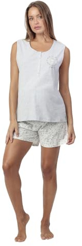 Disney Pijama Mujer Thumper Maternity de algodón con sin Mangas Cuello con Tapeta Botones pantalón Corto Estampado vigoré y Verano Color Gris Jaspe Talla XXL