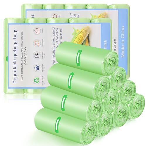 Mauepersu Bolsas de Basura 10L Biodegradables y Compostables - 200 Unid, Resistentes Antifugas, para Cocina, Hogar, Oficina (Verde, 45x50cm)