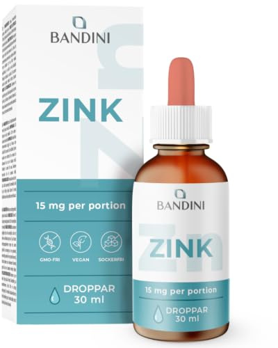 Bandini® zinkodroppar 15 mg, 30 ml, mycket biotillgängligt zinksulfat, | immunförsvar och hudstöd, vegansk flytande formula, kvalitetstestad