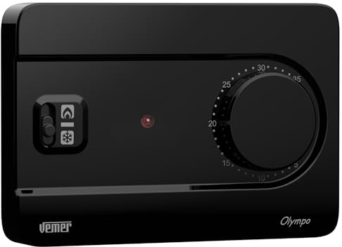 VEMER VE757400 OLYMPO - Termostato Ambiente da Parete con Manopola, Alimentazione a Batterie, Nero