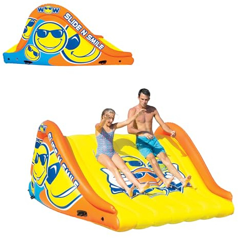 Wow Sports - Sports Slide N Smile - Inflatable Floating Giant Water Slide for Adults & Children - Pool Accessory - Perfect for Lake & Pool Parties - 2 Lanes (9 ft)