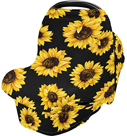 Sunflower Baby Car Seat Covers, Carseat Canopy Cover Nursing Cover Breastfeeding Scarf for Babies Stretchy Coverage, Infant Stroller Covers for Boys Girls