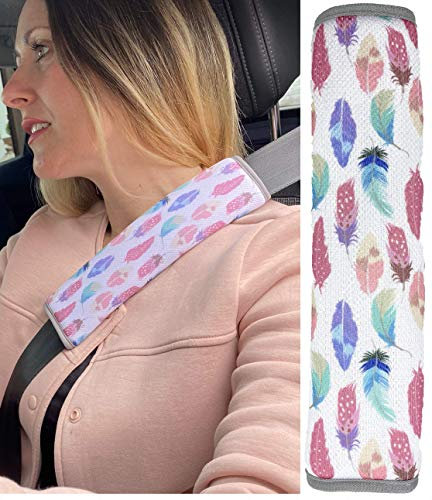 HECKBO 1x Feder Feather Auto Gurtschoner für Erwachsene Frauen Frau Gurtschutz Sicherheitsgurt Schulterpolster Schulterkissen Autositze Gurtpolster