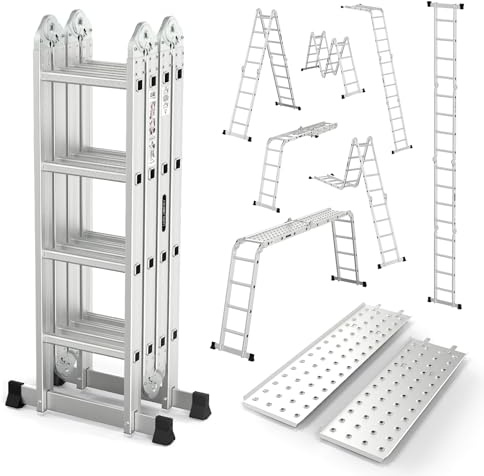 LUISLADDERS 15.5FT Folding Ladder Multi-Purpose Aluminium Extension 7 in 1 Step Heavy Duty Combination EN 131 Standard