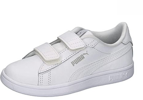 PUMA Smash 3.0 L V Ps, Zapatillas Unisex niños, Puma White Cool Light Gray, 32 EU