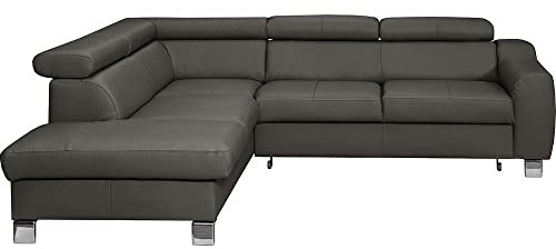 VENESETTI Canapé d'angle Convertible en Cuir Italien de Luxe 5 Places Astrid, Gris foncé, Angle Gauche
