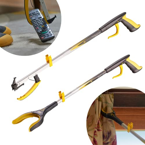 2 Pack The Helping Hand Company Reaching Aids | 1 x 32/81cm Classic PRO Grabber Tool & 1 x 32”/81cm Handi-Grip PRO Pickup Tool. Long Grabbers for Disabled, Elderly or Struggling When Bending
