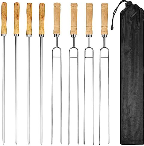 Kichvoe 8pcs BBQ Skewers Kabob Skewers for Grilling，Metal Skewers Double Skewers Flat Skewers for Outdoor Campfireg