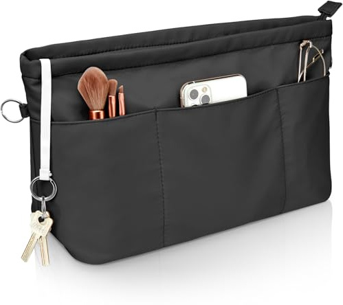 Betoores Organisateur de Sacs à Main, Organiseur de Sac en Nylon Imperméable, Organiseur de Sacs Fourre-tout Avec Trousseau de Clés et Fermeture éclair, Noir, Taille Large