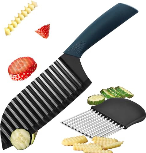 Rdlobu 2 Pièces Couteau Ondulé à Frites, Trancheuse à Frites, Coupe Frite Ondulée INOX, Coupe Legume Ondulé, Couteau à Vague pour Légumes, Frites, Fruits – pour Les Beaux Motifs de Coupe