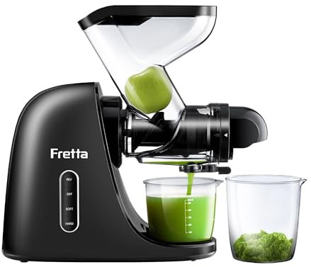 Fretta Extractor de zumos y verduras-Licuadora prensado en frío-Cold press slow juicer machine-El gran canal de alimentación ahorra tiempo y esfuerzo-100% libre de BPA y fácil de limpiar(Negro)