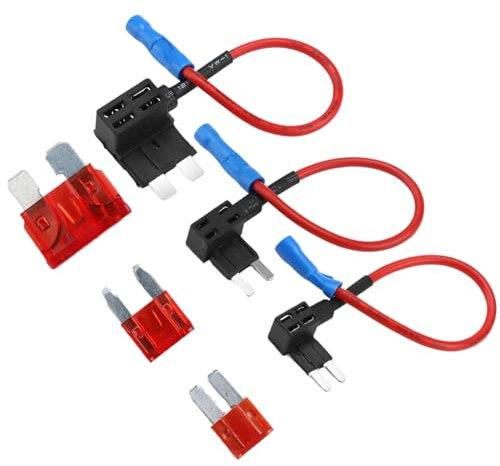 6 Pcs Fuse Taps Set, 3 Types Micro Small Fuses Adding a Circuit Adapter Car Fuse Splice Piggyback Fuses Holder, Dual Slot Holder for Car Truck Boats with 12V 24V Universal 10A Wire Harness (A)