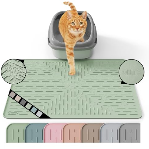 OHMO Cat Litter Mat for Litter Tray, Paw Pattern, 60x40cm, Sage Green