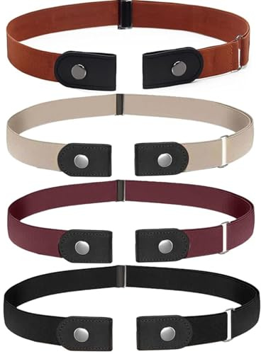 JJiaoLinin 4 Piece Buckle-Less Belt, Ceinture Invisible sans Boucle, Ceinture Elastique sans Boucle pour Enfant, Ceinture Réglable Enfant de 40 cm à 65 cm, avec Cuir, pour Enfants, Garçons, Filles