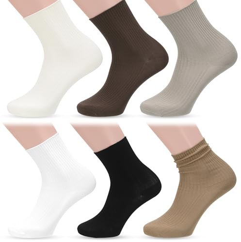 Huiguli 6 Paia Calzini Donna Cotone, Casual Donna Metà Polpaccio | Traspiranti e Assorbono Sudore, Calzini Sportivi Righe per Uso Quotidiano, Yoga, Palestra, Multicolore