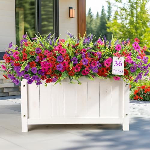 Alupssuc 36 Bundles Artificial Flowers Outdoor, Mixed 3 Colors Violet/Plant