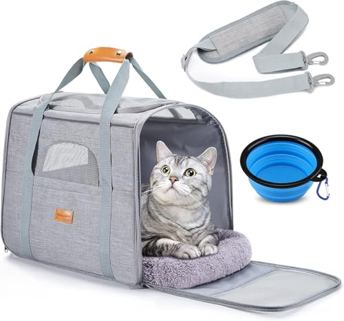 Morpilot Cat Transport Box for Large Cats and Puppies up to 7 kg, Cat Box, Dog Bag with Safety Zips, Foldable Shell, Transport Box for Cats and Dogs for Going to the Veterinarian Car Vehicle