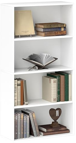 HOMCOM Mobile Libreria a 4 Ripiani Moderna in Legno 60x24x115.5 cm Bianco | 2 Scaffali Regolabili, Libreria Scaffale