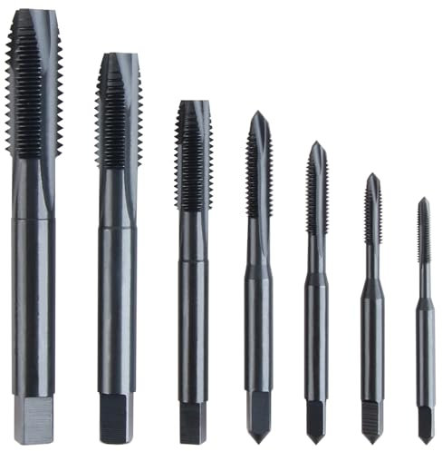 KEWAYO 7 Stück Gewindeschneider Set M3-M12, HSS Nitrieren Gewindebohrer Bit Satz, Metric Gewinde Einschnittgewindebohrer Fertigschneider Maschinengewindebohrer Bit für Gewinde zu Schneiden (Schwarz)