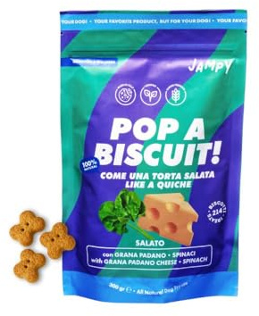 Jampy Biscotti per Cani Naturali Ipocalorici 5.5kcal. Snack Vegetali con Grana Padano e Spinaci. Premietti Digeribili Senza Additivi. Per Tutte Taglie - 300g