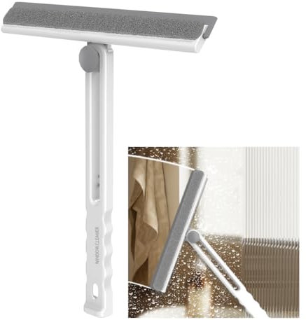 Shower Scraper - Foldable 360° Rotating Glass Cleaning Tool - White - Suitable for Window, Shower Screen, Car, Bathroom, Kitchen, and glass Door (Unfolded Size: 26×30 cm, Folded Size: 26×6 cm)