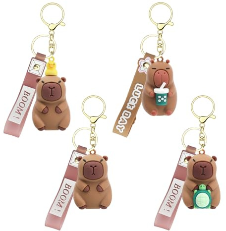 APOMOONS 4 stycken Capybara-nyckelringar, Capybara-djurfigur, rolig nyckelring för ryggsäck, söt Capybar nyckelring, väskhänge