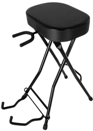 Taburete de guitarra con soporte para músicos, adultos, guitarristas eléctricos, cojín plegable de piel sintética con reposapiés ergonómico y función de soporte