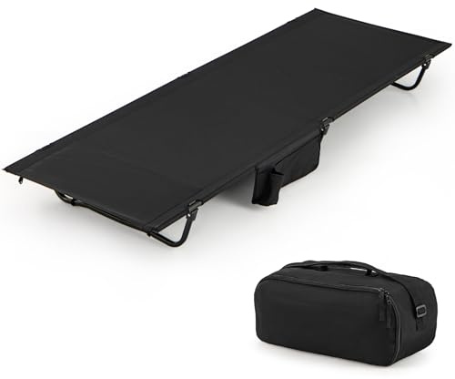 COSTWAY Fältsäng, ultralätt campingsäng med sidoficka, 193 x 70 cm, bärbar hopfällbar säng, 150 kg bärkraft, campingsäng för camping, resor, strand