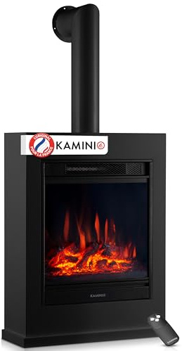 KAMINIO Elektrisk kamin Kalle - öppen spis med värme, 3D-flammeffekt, fjärrkontroll (svart med rör)