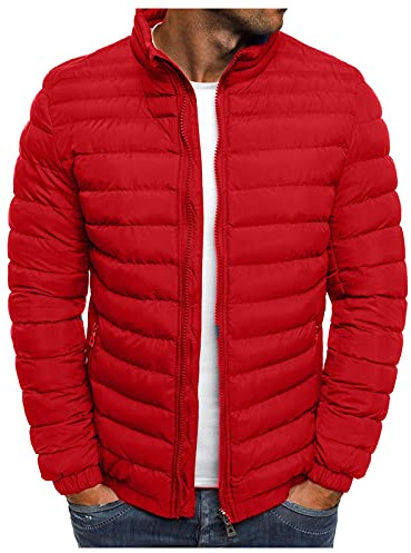 Lggwunsi Doudoune Legere Homme - Léger Chaude Doudoune Casual Souple Coton Veste Hiver Court Classic Blousons Grandes Tailles Slim Fit Doudounes pour Marche et Jogging,Rouge,XL