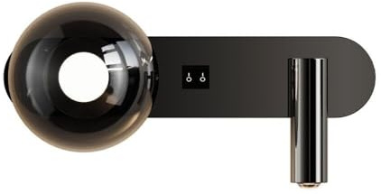 Aplique pared moderno y minimalista color negro perla con pantalla esférica vidrio, lámpara pared con cuerpo metal for dormitorio, sala estar y mesita noche.