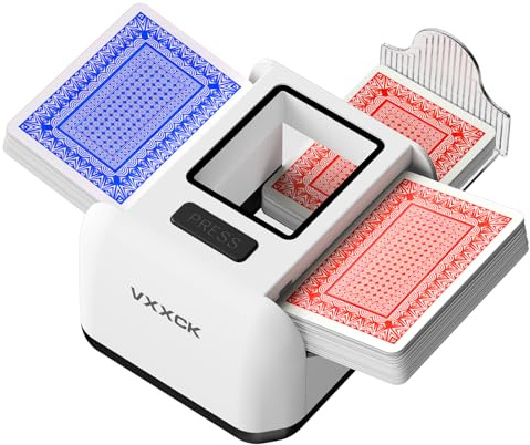 VXXCK Automatic Card Shuffler for 1-2 Decks Dual Motor Not Stuck Card Automatic Sensing Function Rechargeable Card Shuffler Low Noise Card Shuffler for Poker Uno,Bridge,Spades,Card Games