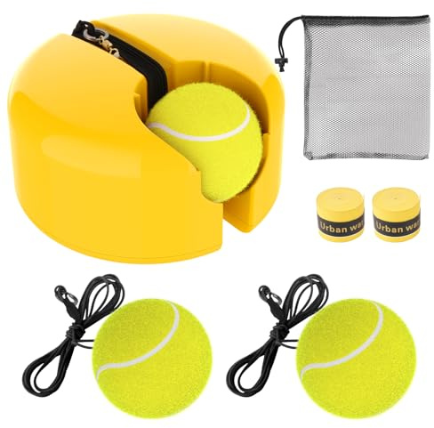 CHEGIF Tennis Trainer Rebounder Set,Solo Tennis Training Practice Equipment with 3 String Balls, Portable Trainer Rebound Ball Kit for Beginners Adults Sport Exercise (Yellow)