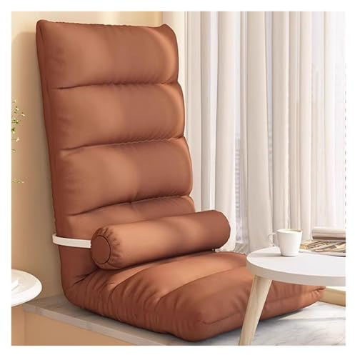 Tumbona plegable ajustable con almohada, sofá cama perezoso para jugar, leer, relajarse, silla de piso para interiores (marrón)