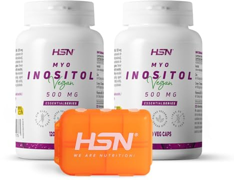 HSN Inositol 500mg (Myo Inositol) | PACK 2x 120 Cápsulas Vegetales + Pastillero Semanal | 1500mg/día de Mioinositol | Alto Contenido Zinc Cromo B6 | No-GMO, Vegano, Sin Gluten