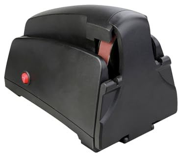 Aumotop Affilacoltelli Elettrico Professionale per Affilare Velocemente la, Adatto per Coltello da Chef/coltello Affettare/da Frutta/forbici con 4 Nastri Abrasivi Uso Domestico e (Spina europea)