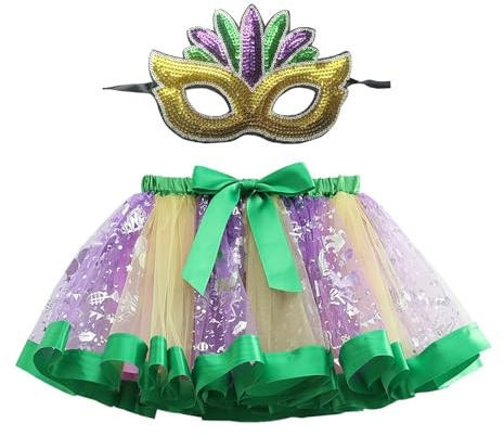 Tutu pour enfant - Jupe en tulle multicolore - Courte - Violet - Jaune - Vert - Robe de princesse - Pour fille - Jupe de ballet - Robe de danse - Costume de carnaval - 128 à 4 ans - Carnaval