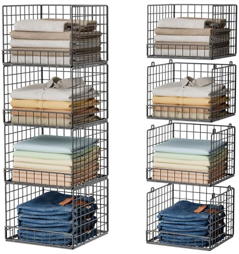 Stackable Closet Organizers and Storage Baskets, 4-Tier Closet Shelf Organizer , Space-Saving Clothes Storage Drawer, Foldable Clothes Storage Bins for Closet Organizer System, Black(Patent 30022416)