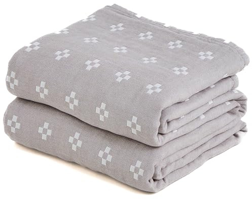 HOORDRY Bed Throws King Size, 100% Cotton Sofa Throws Large 3 Seater | Breathable and Lightweight Bed Throw for Settees Bedspread,Decorative Throws for Armchairs, Grey/White,200X230CM