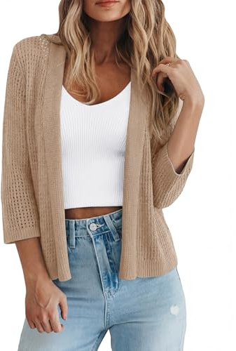 Kistore Cardigan for Women 3/4 Sleeve Summer Crochet Shrugs Open Front Bolero