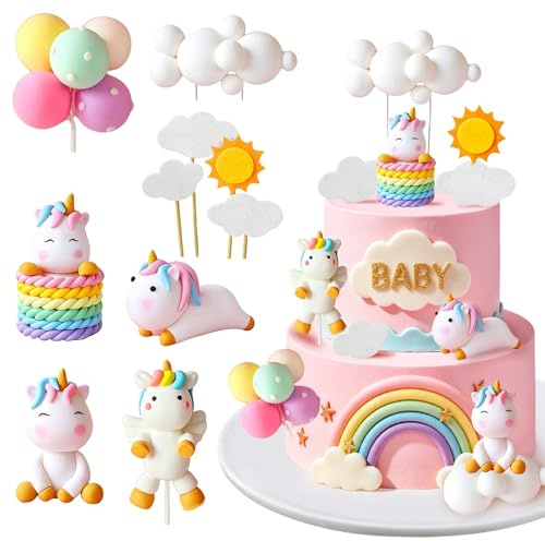 10 Pezzi Decorazione Torta Unicorno, Topper Torta Unicorno, Cake Topper Unicorni, Adatto per Feste di Compleanno per Bambine, Baby Shower E Feste a Tema Unicorni