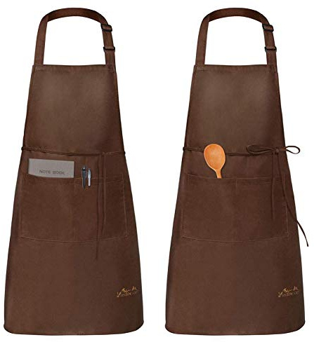 Viedouce 2 Pack Tabliers de Cuisine Etanche,Tablier Réglable avec Poches pour Cuisine Familial, Restaurant Jardin Barbecue école Café Tablier pour Chef Boulanger Serveurs Serveuse, Brun
