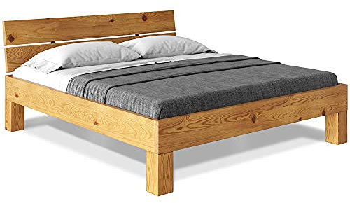 moebel-eins CURBY 4-Fuß-Bett mit Kopfteil, Material Massivholz, rustikale Altholzoptik, Fichte