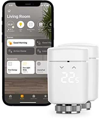 Eve Thermo, 2er Set – Smartes Heizkörperthermostat mit LED-Display, automatischer Temperatursteuerung, Keine Bridge erforderlich, Bluetooth, Thread, Apple HomeKit, Made in Germany
